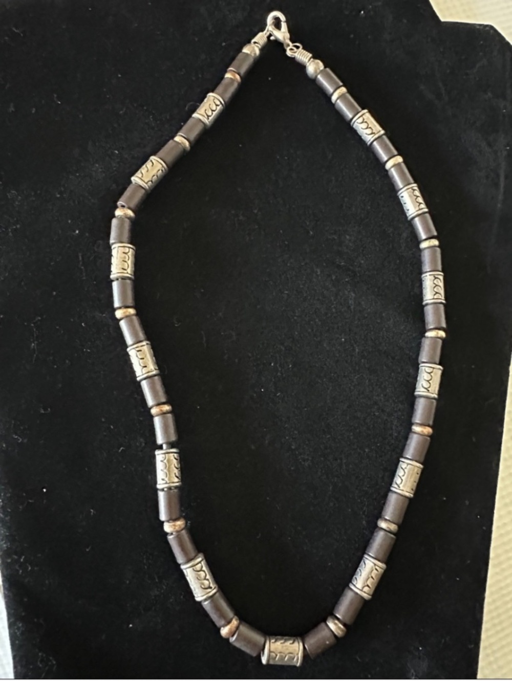 Handcrafted Brown and Silver Beaded Necklace